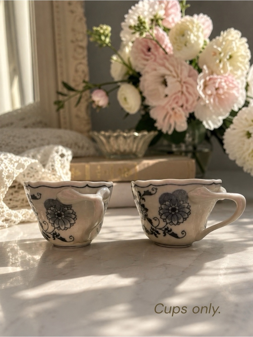 Blue Danube Onion Pattern Teacups Set of 2 Vintage Blue & White Japan